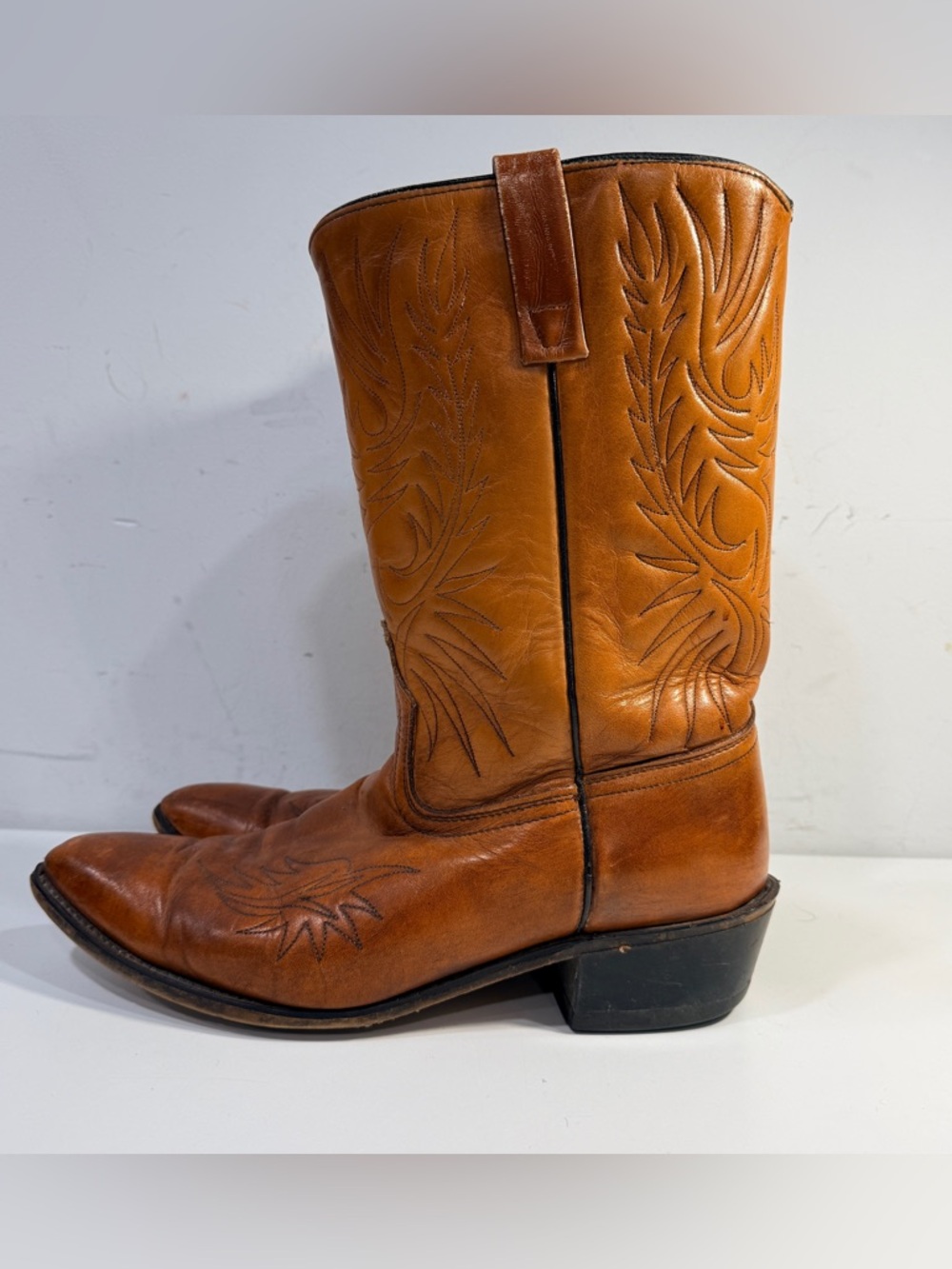 Vtg 70s ACME Brown Leather Embroidered Western Cowboy Boots USA Made Size 10.5 D